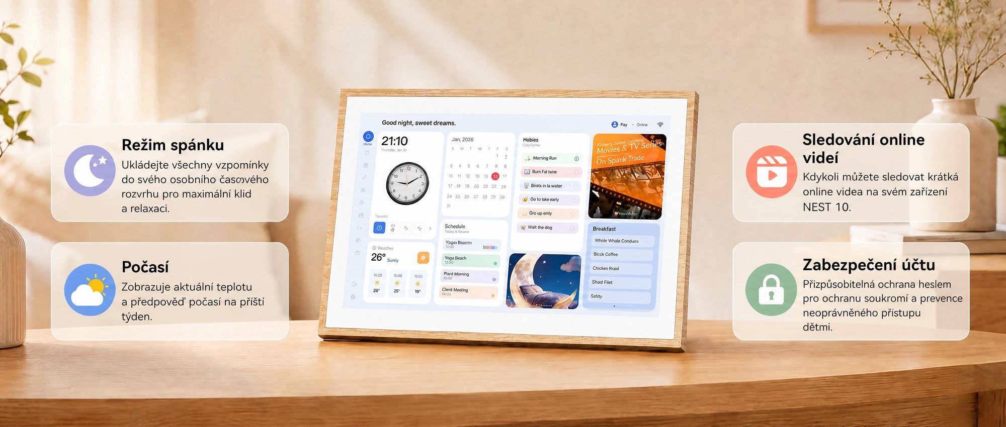 2026 NEU! 10.1 palců Blackview NEST 10 digitální kalendář a fotorámeček s dotykovým ovládáním, Wi-Fi 6, 1280x800, 16:10, IPS
