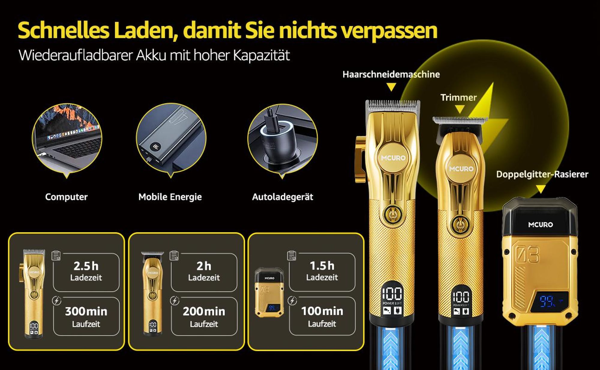MCURO Professionelles Haarschneideset für Herren, Kabelloses Bart- und Haarschneider-Set, USB-aufladbares Elektrisches Trimmer-Set mit Folienrasierer für Präzise Männerpflege