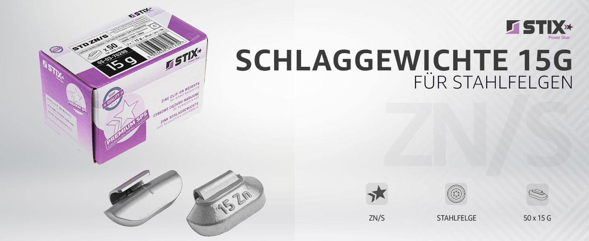 ZN/S Schlaggewichte für Stahlfelgen 15g Zink beschichtet Auswuchtgewichte Wuchtgewichte Silber 50 Stück
