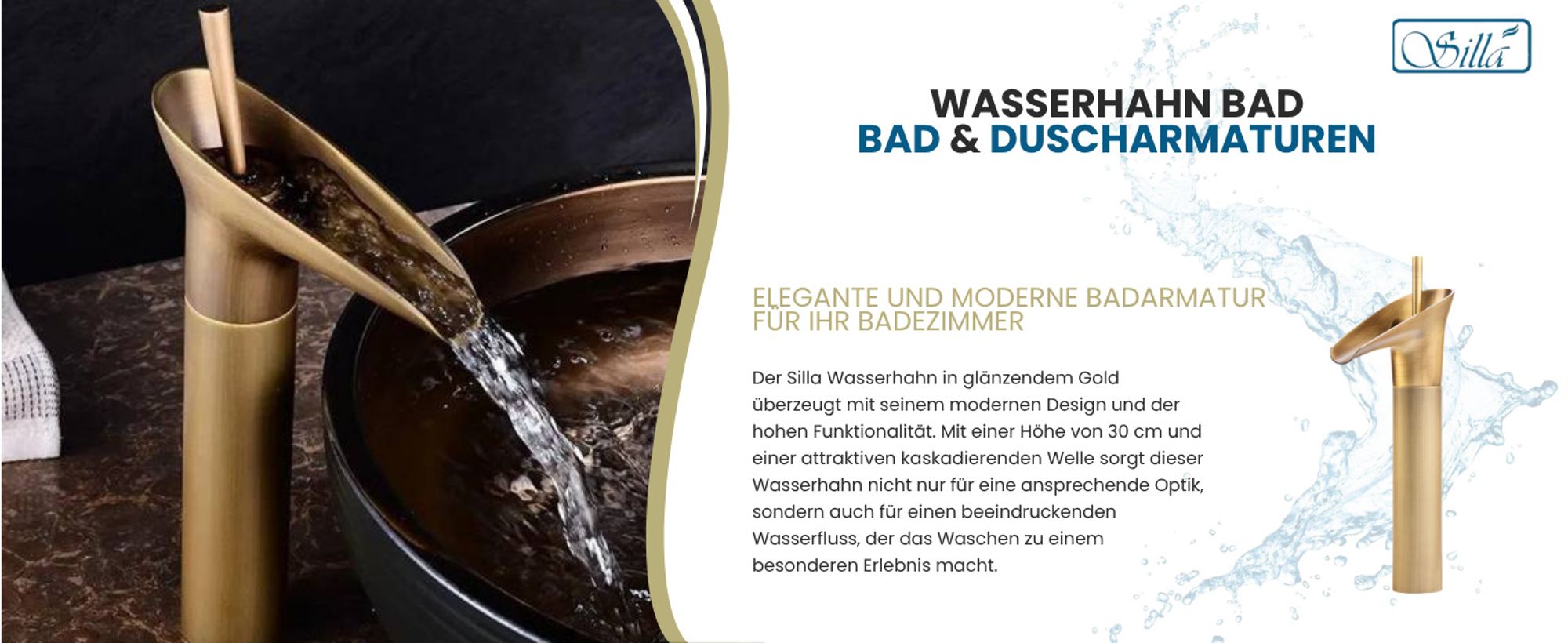 Silla, Gold, Wasserhahn, Spültischarmatur, Messing, Einhebelmischer, Bad, Armatur