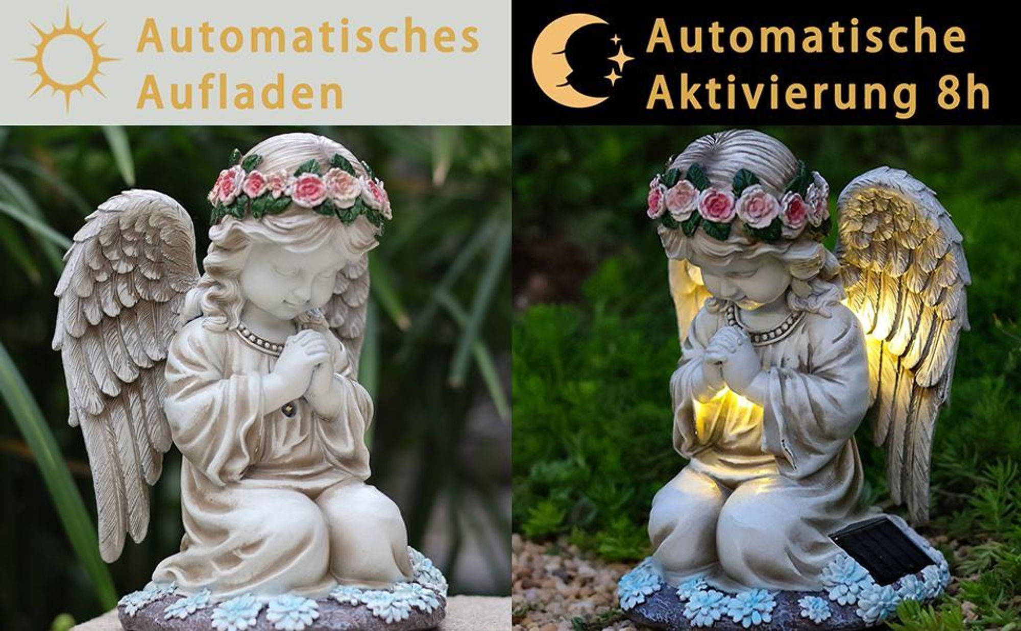 Grabschmuck, Solar Engel Gartenfiguren, Gartenstatuen, Engel für Grab, Grabengel, Solarleuchte, Solarlampe, Grablicht, Wetterfest Wasserdicht
