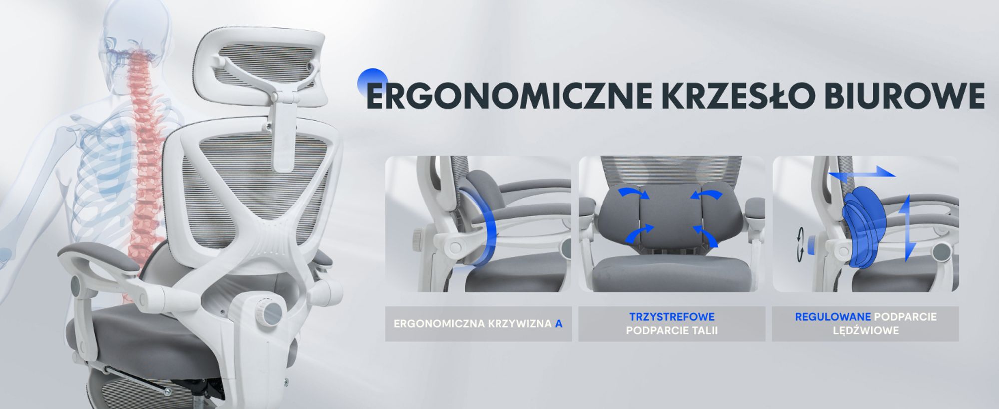 FLEXISPOT Ergonomiczne krzesło biurowe z zagłówkiem 3D, regulowanym podparciem lędźwiowym, funkcją przechylania w zakresie 90–135°, połączonymi podłokietnikami, podnóżkiem, nośnością 136 kg, kolor szary