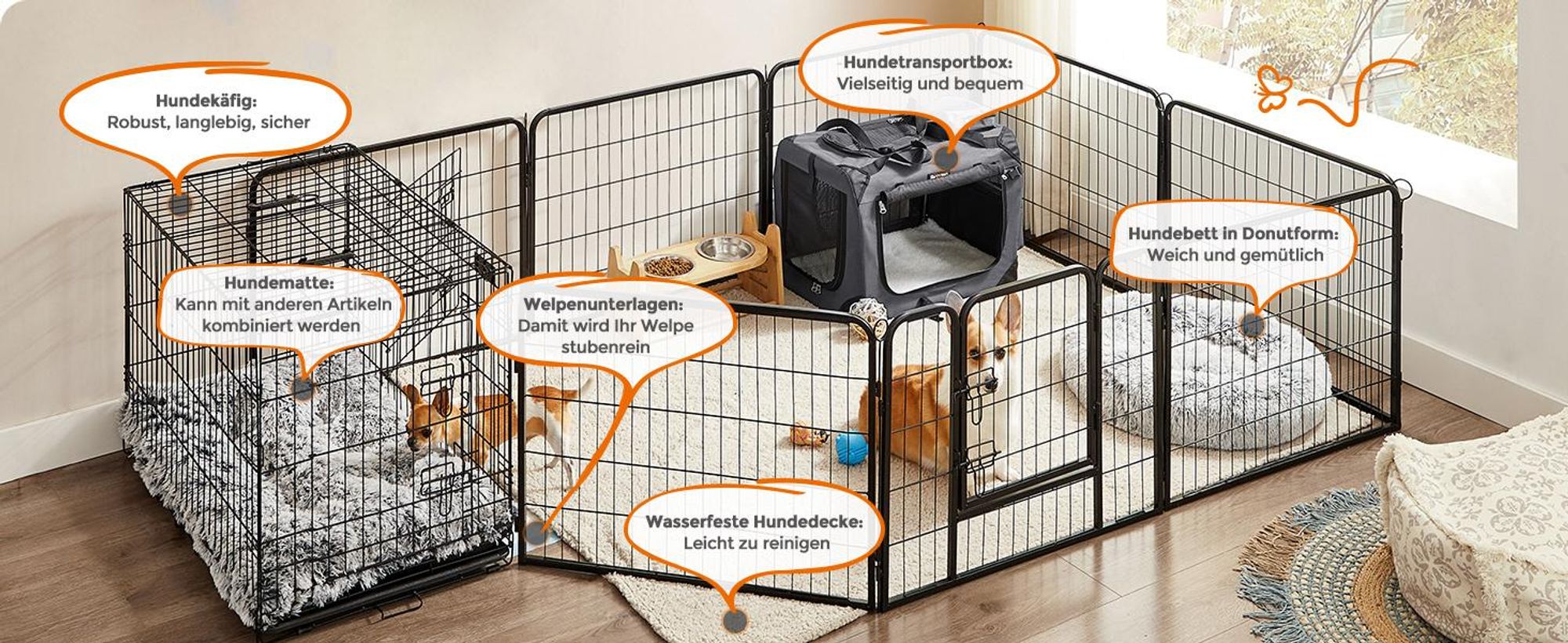 Feandrea M Transportbox faltbar Oxford-Gewebe,Netzstoff,atmungsaktiv,Grau