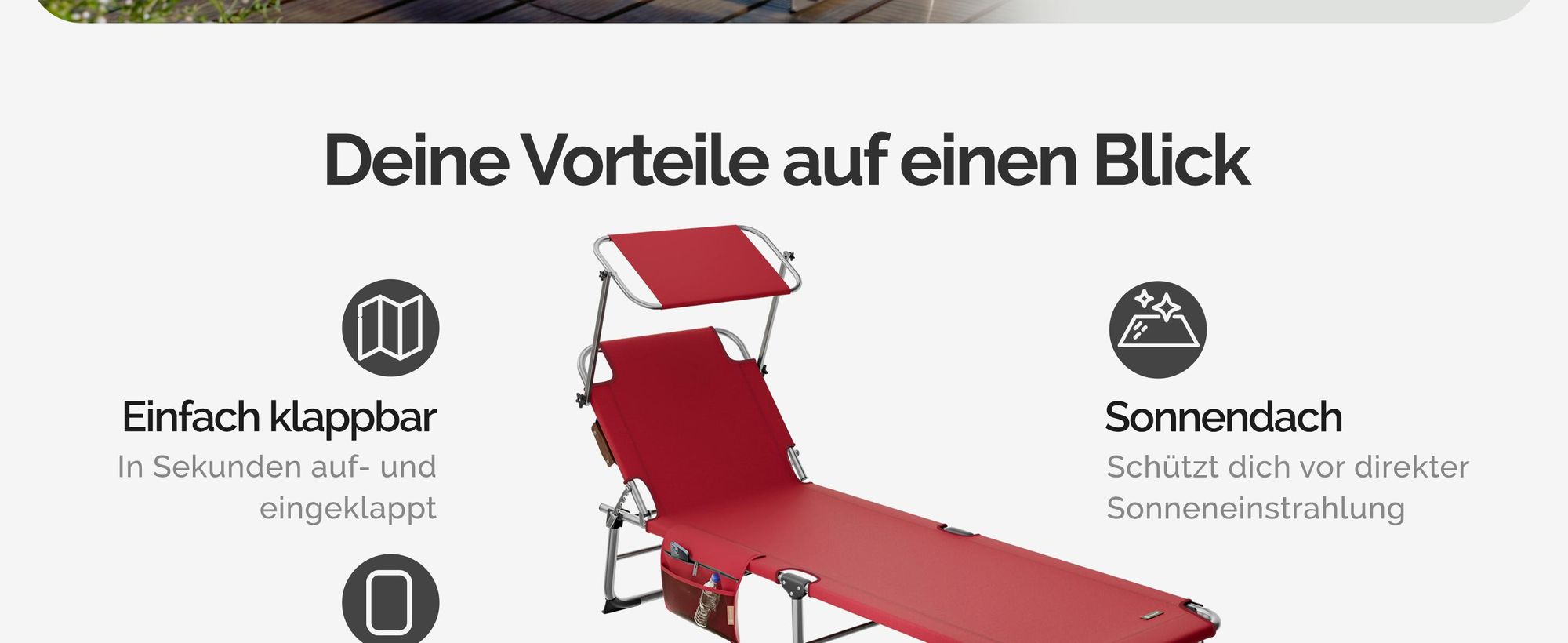 CASARIA Sonnenliege Klappbar mit Sonnendach Rot
