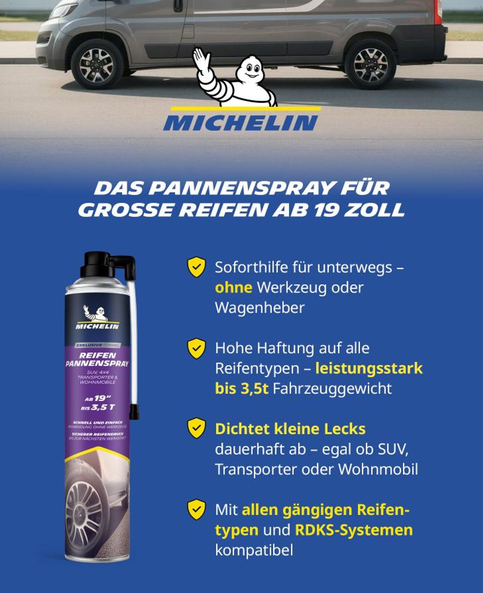 MICHELIN Reifenpannenspray 750 ml für SUV und Transporter, RDKS-kompatibel