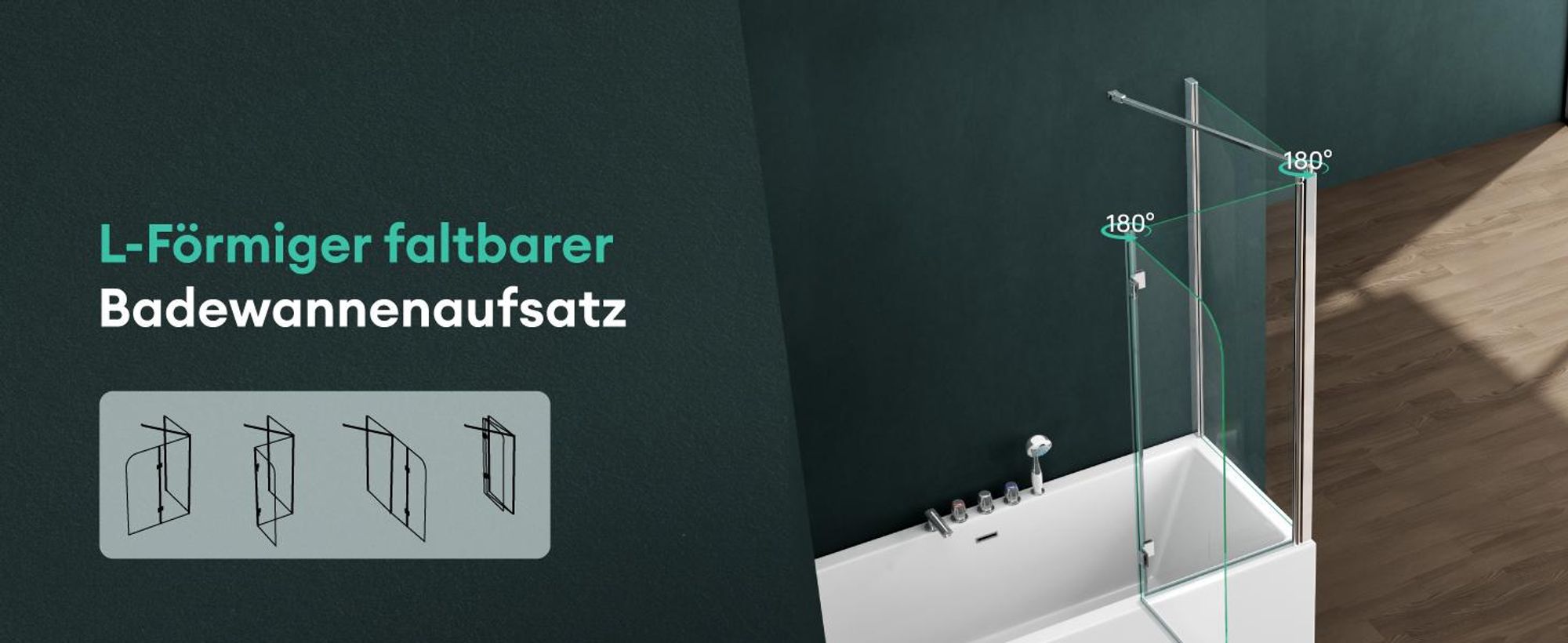 Mai & Mai Duschwand für Badewanne Badewannenfaltwand 6mm Sicherheitsglas mit NANO-Versiegelung Duschabtrennung Badewannen BTH: 75x120x140cm