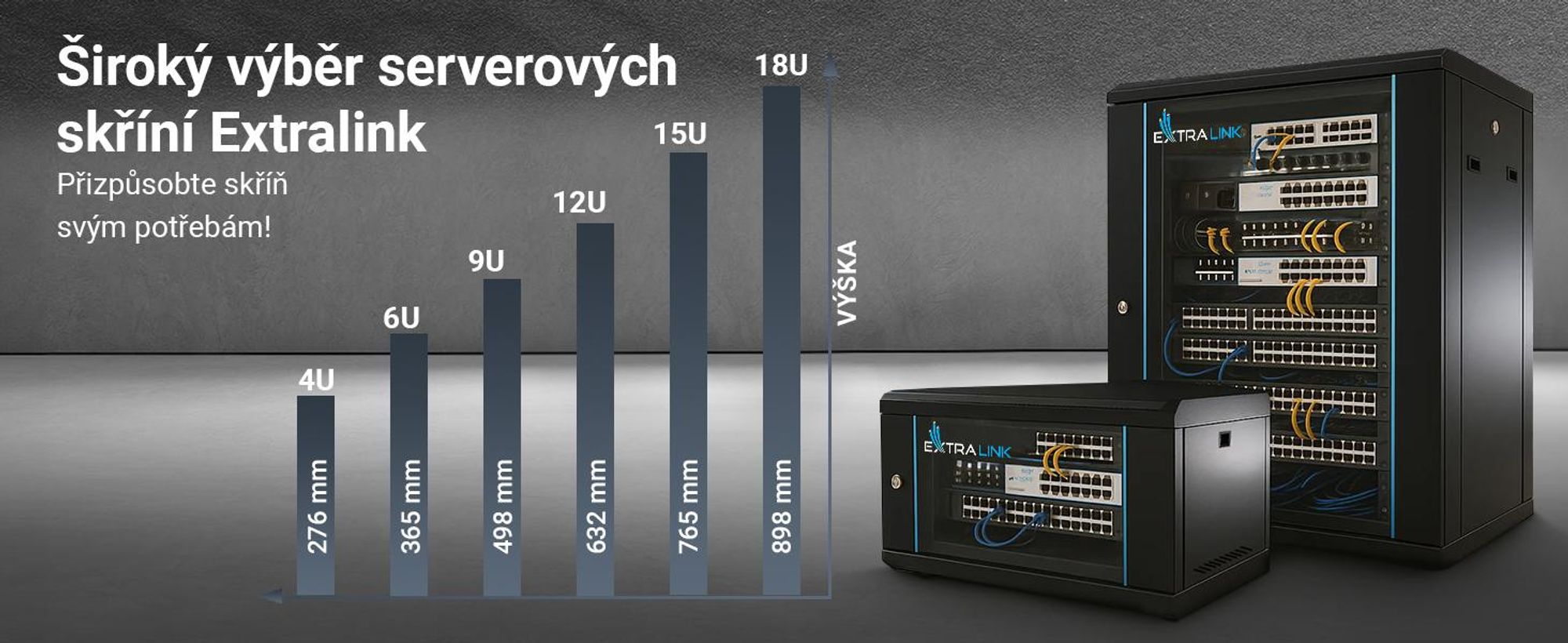 Extralink 19" 12U 530x400 nástěnný rackový rozvaděč černý