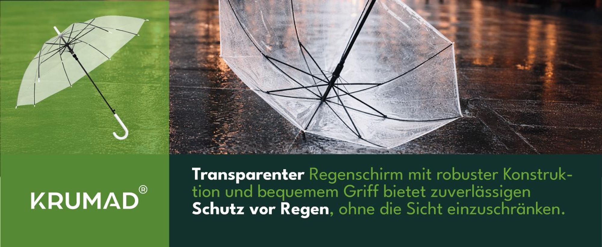 KRUMAD Transparenter Regenschirm 71 cm, Großer Stockschirm mit Durchsicht für Hochzeit, Alltag, Events, Damen & Herren