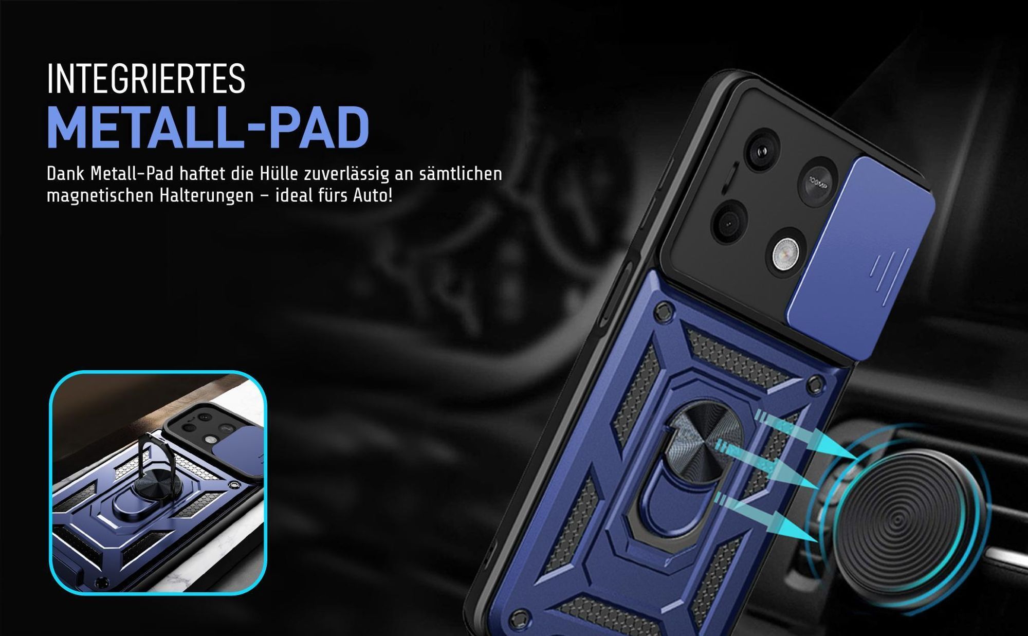 Bumper für Xiaomi Redmi Note 13 5G in Blau mit Metallplatte