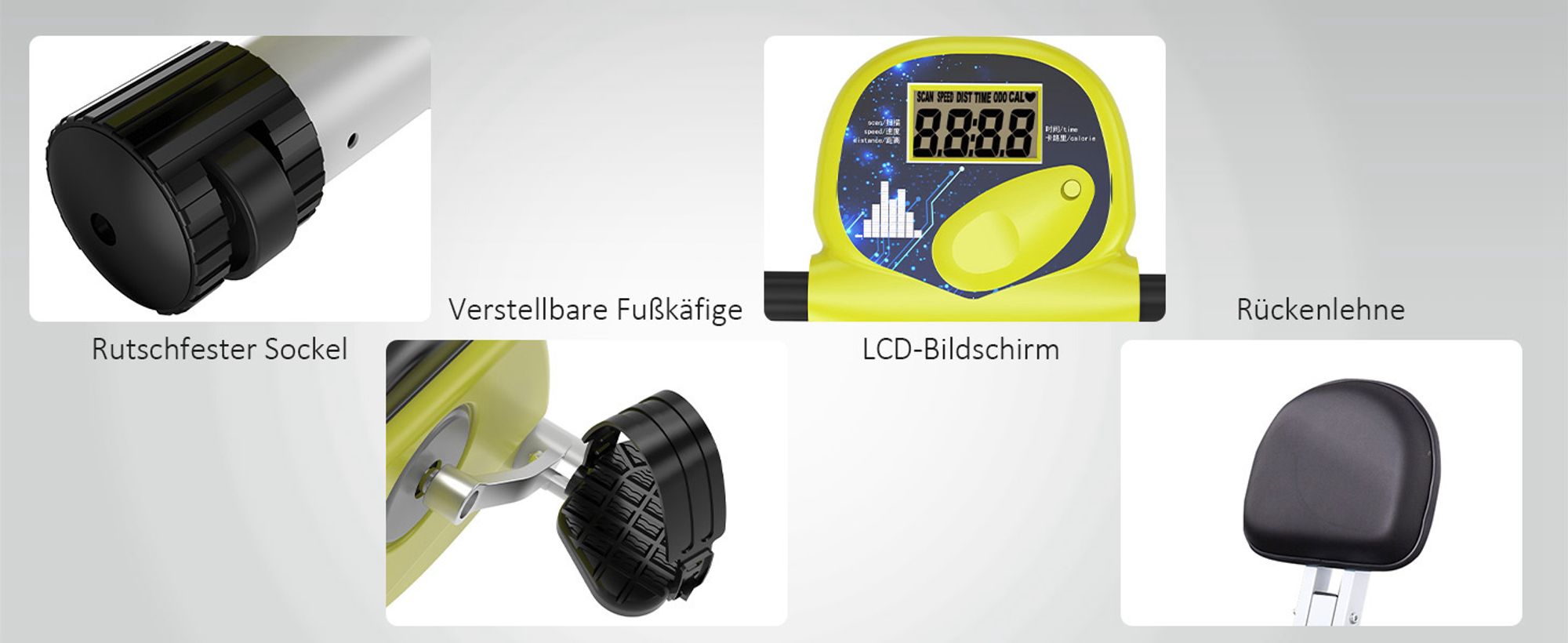 HOMCOM Heimtrainer Fahrradtrainer mit 8 stufig Magnetwiderstand Gelb