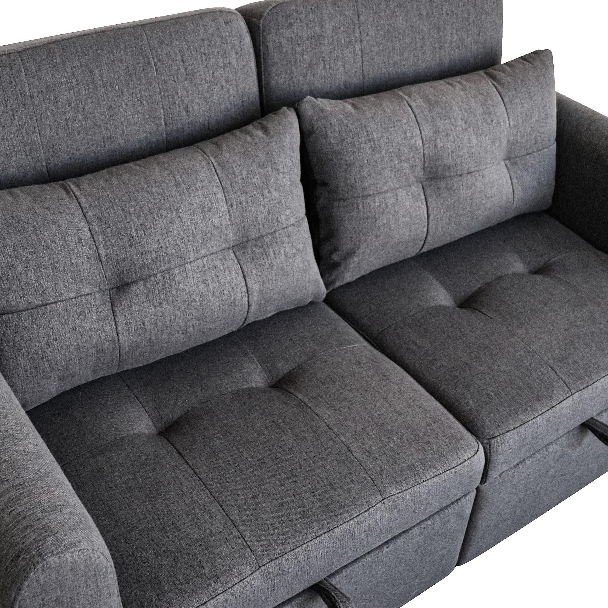 Merax 3-in-1 Schlafsofa – Zweisitzer Sofa mit Schlaffunktion & L-Form – Verstellbare Rückenlehne, USB-Anschluss, Stauraumtaschen – 142 x 85 cm, Grau