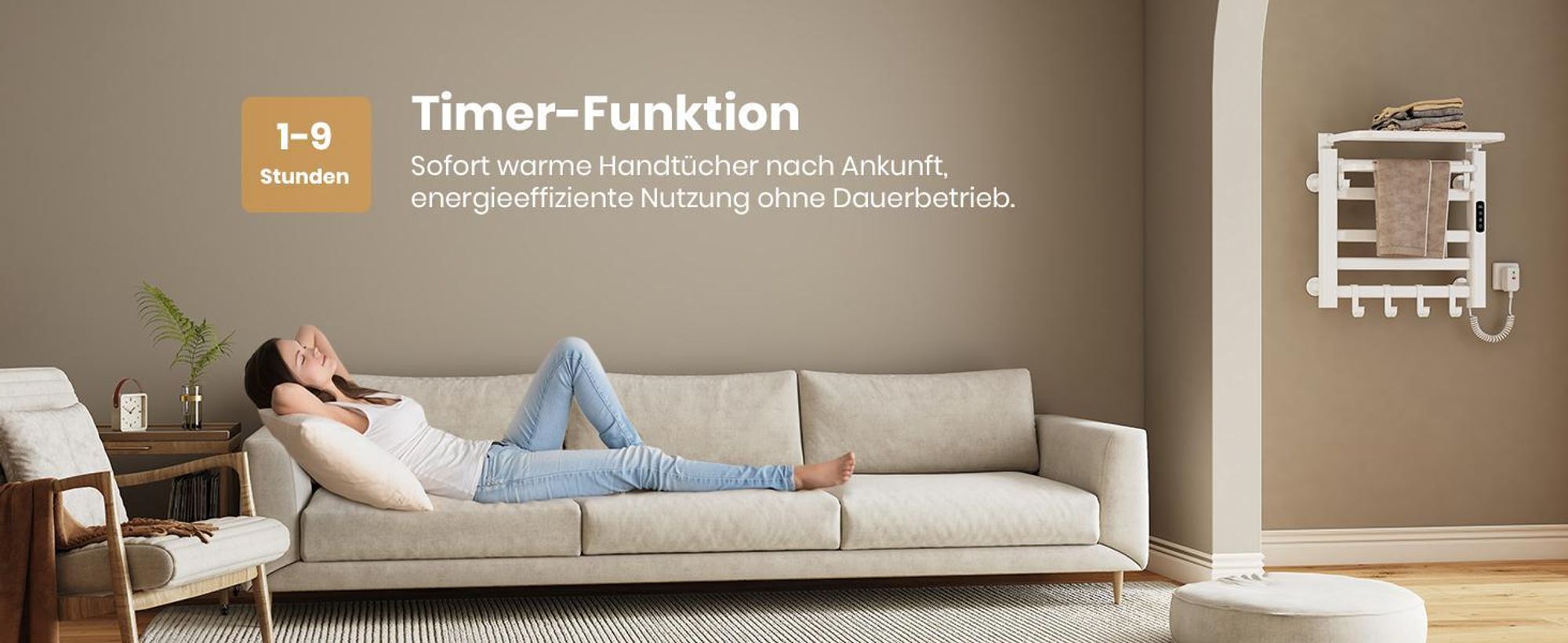 EMKE Handtuchwärmer Elektrisch WIFI Handtuchtrockner Doppelreihe Flachrohr mit Ablage & Haken 500×500 mm 140W Tuya Alexa Weiß Glänzend