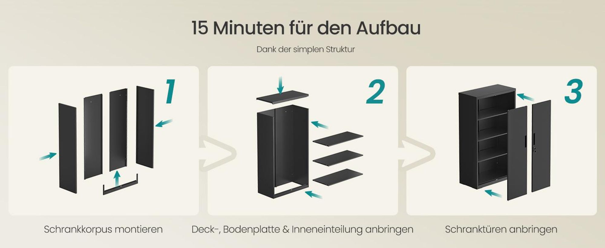 SONGMICS Stahlschrank mit 2 Türen, abschließbar, 3 verstellbare Ablagen, Aufbewahrungsschrank für Büro, 80 x 40 x 140 cm, schwarz