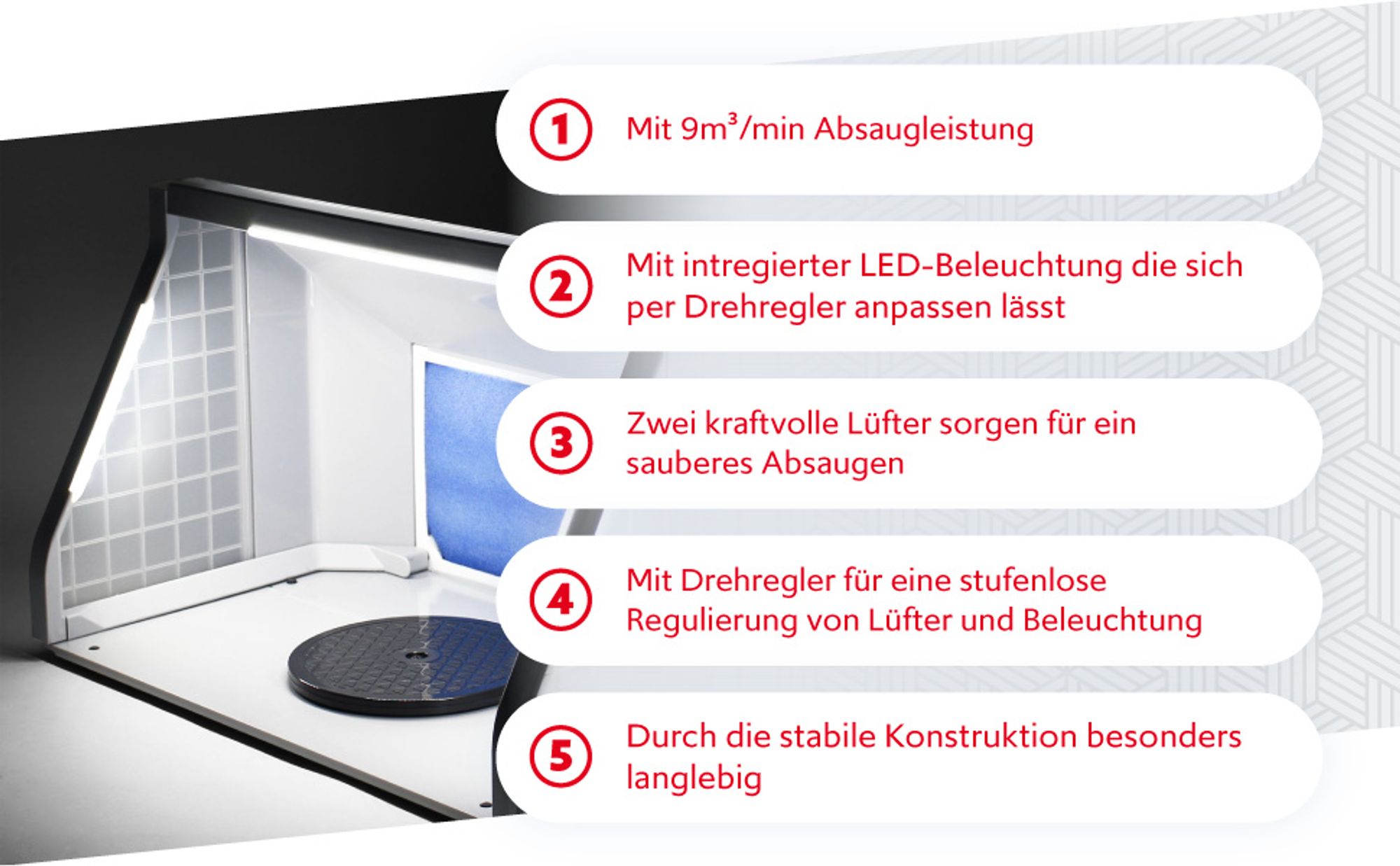 Wiltec Airbrush Absauganlage 9 m³/min, zur Absaugung von Farbe Farbnebel Sprühnebel Filter, mit LED Beleuchtung, Drehregler und Doppellüfter, Lackierkabine für Airbrush-Arbeiten
