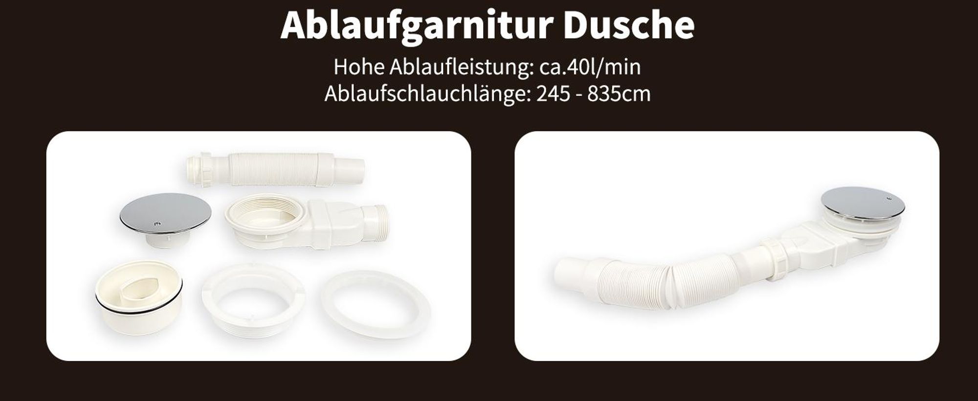 AQUENITH Duschwanne 70x100cm Duschtasse Komplett Set Extra Flach Eckig Acryl Weiß Dusche Acrylwanne für Duschabtrennung Duschkabine, inkl. Ablaufgarnitur