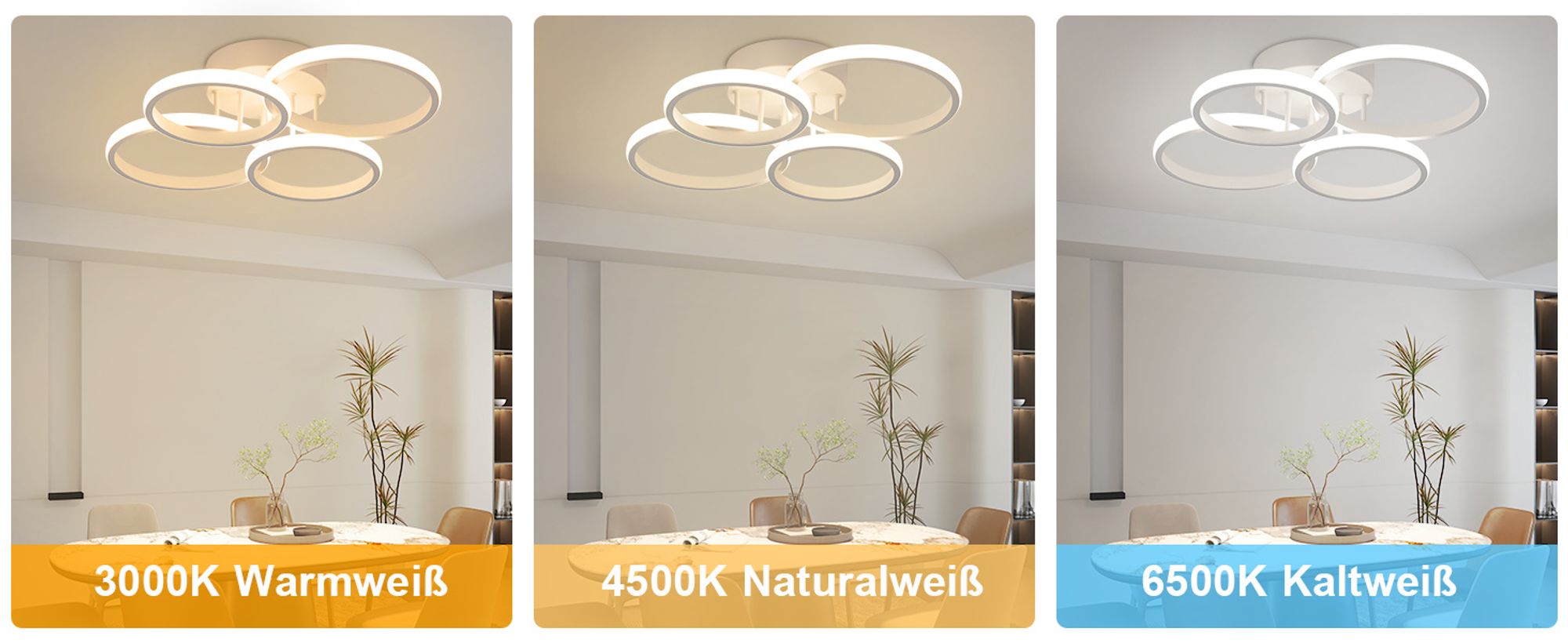 ZMH Deckenlampe LED Deckenleuchte Wohnzimmer Dimmbar Wohnzimmerlampe Modern Weiß 48W Schlafzimmerlampe 55cm Design Deckenbeleuchtung 4-Ring Küchenlampe mit Fernbedienung für Haus Wohnung