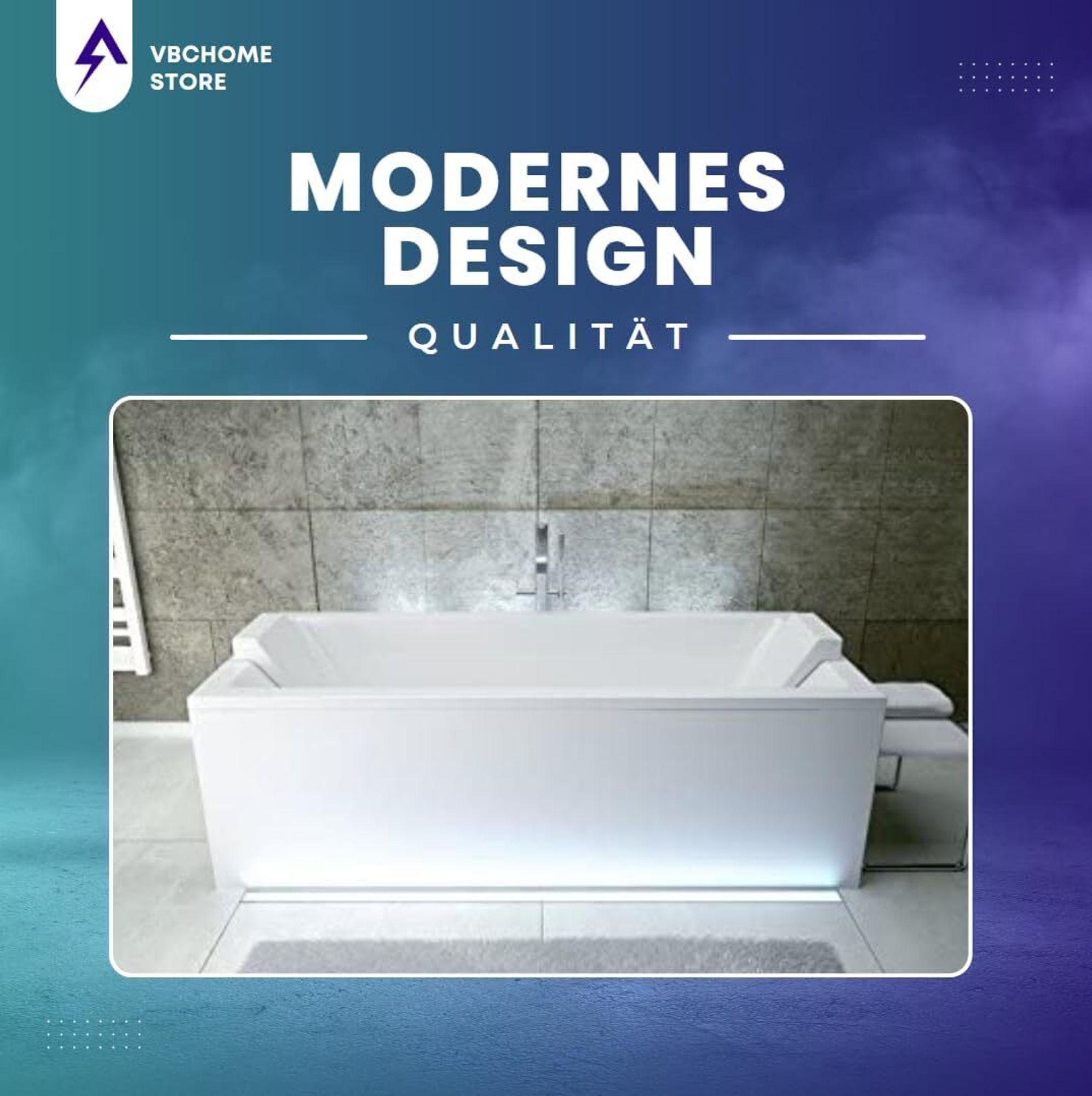 VBChome Acrylbadewanne 175 x 80 cm Weiß mit Acryl Schürze und Gold Siphon - Modern, langlebig und wärmeisolierend, perfekt für das Badezimmer