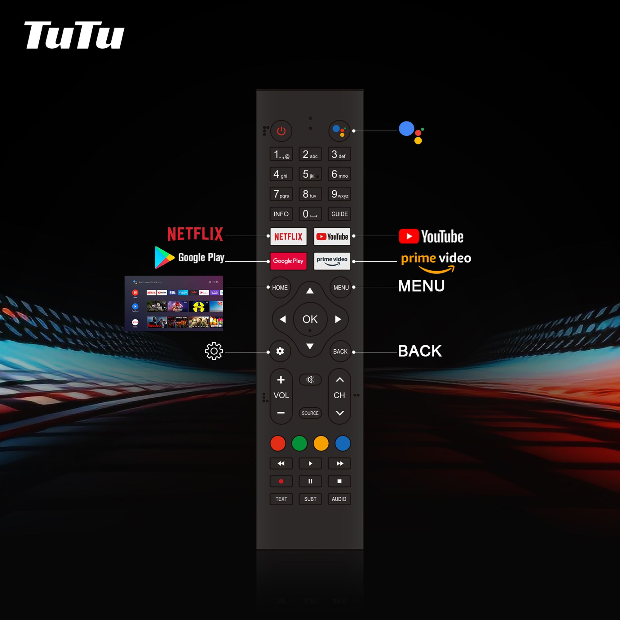 TuTu Android Smart TV - LED 4K UHD - 43 Zoll/110 cm - Randlos Design - Tripple Tuner DVB-T/T2/S/S2/C - HDMI x3, USB x2, CI+ - Sprachsteuerung & Streaming apps - Montiert in Eindhoven, Niederlande - TUS43UQ1A