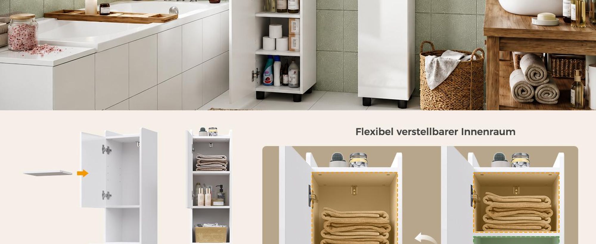 Mondeer Badezimmer Hochschrank Schmaler Standschrank mit verstellbaren Böden, Schublade & offenen Fächern, 30 x 30 x 170cm Weiß