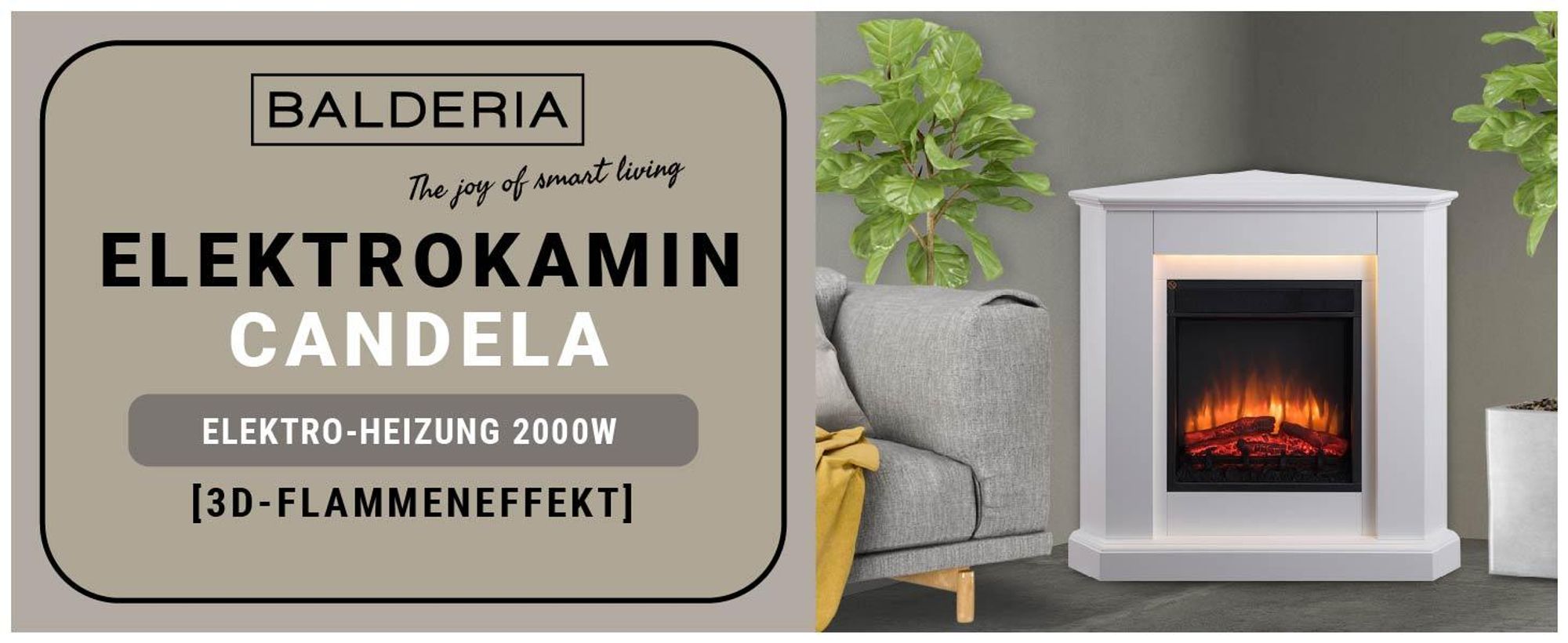 Elektrokamin BALDERIA Candela - Eckkamin - Weiß