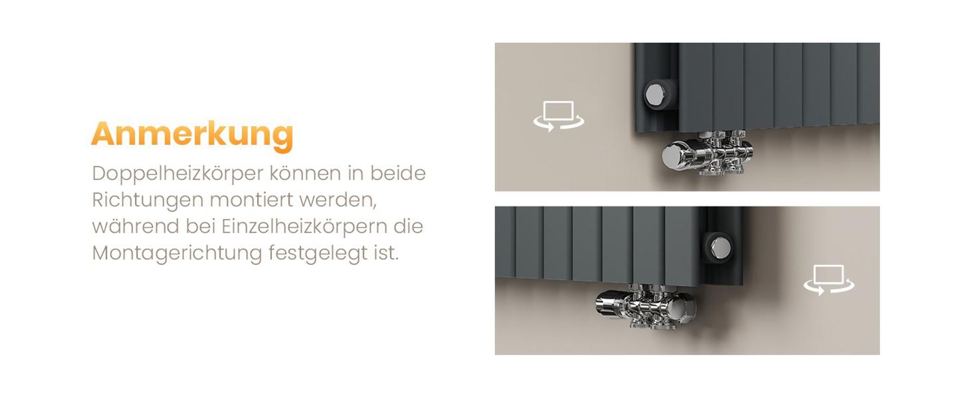 EMKE Design Paneelheizkörper Horizontal 630x1006mm 1308W Flachheizkörper Anthrazit Heizkörper Doppellagig SPCC-Stahl Seitenanschluss ohne Heizstab