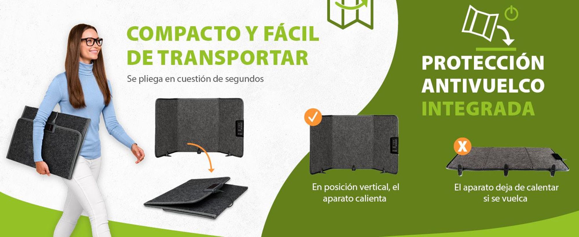 Panel calefactor plegable de 51x100 cm, calentador infrarrojo de mesa, temperatura máxima de 60 °C, panel calefactor plegable