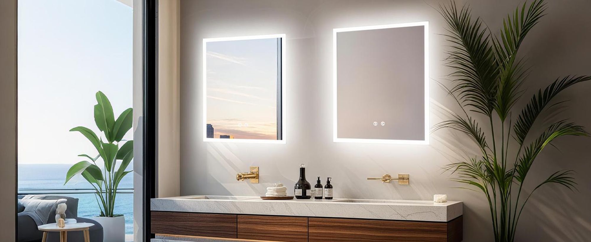 WISFOR Badspiegel mit Beleuchtung beschlagfrei 60×50cm, LED Badspiegel Lichtspiegel Wandspiegel mit Touch-schalter Dimmbar