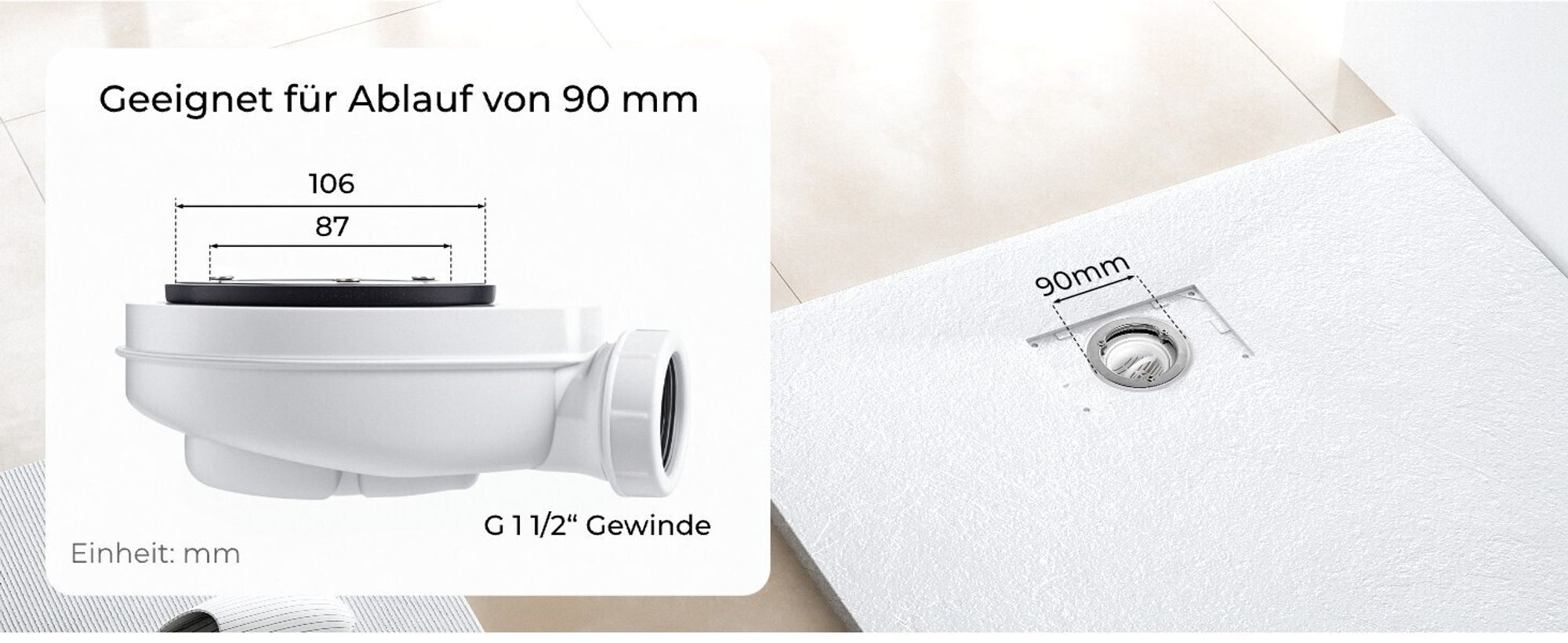 Heilmetz Duschwanne 80x80cm Duschtasse inkl. Ablaufgarnitur Schieferoptik Rutschfeste Extraflach SMC Weiß Brausetasse Duschbecken Steinoptik