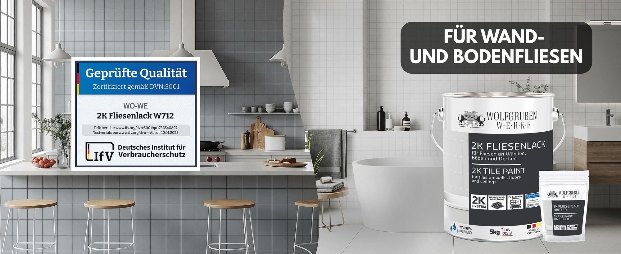 WO-WE 2K Fliesenlack W712 Epoxidharz im Badezimmer aufgetragen, geeignet als f