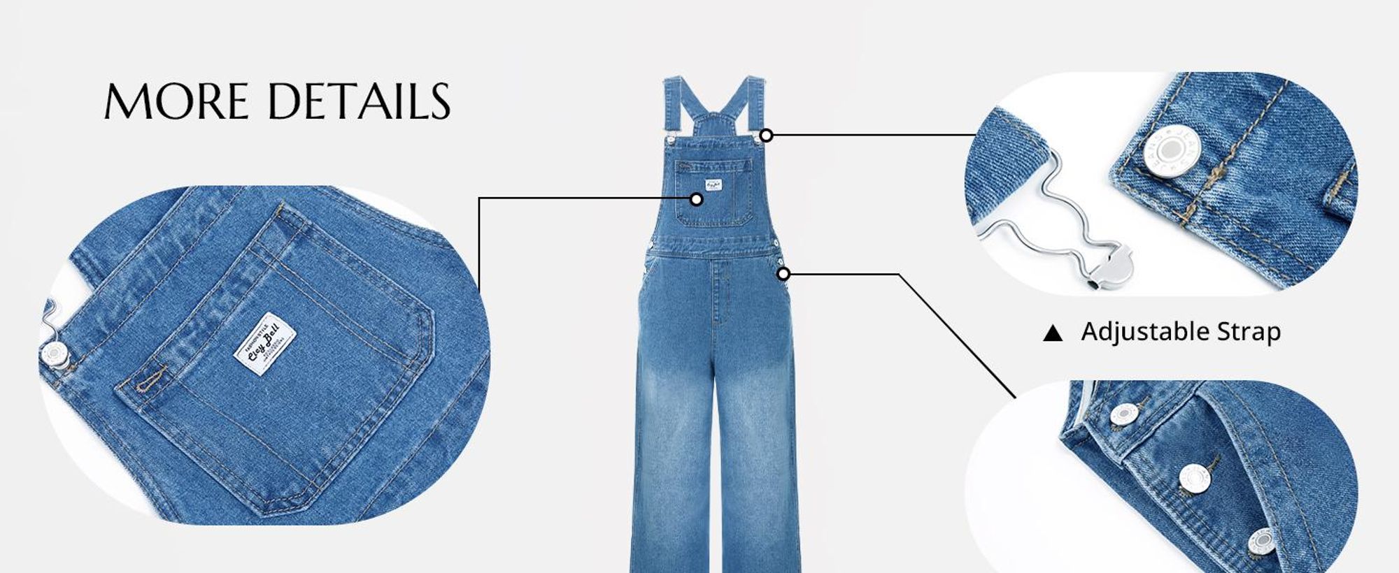 Damen-Jeans-Latzhose – Verstellbare Schulterträger, weites Bein, bequeme Passform