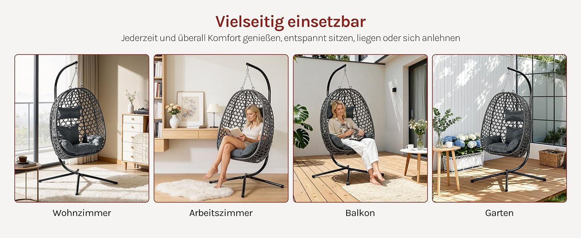 WOLTU Hängesessel mit Gestell bis 150 kg belastbar PE-Rattan, Grau