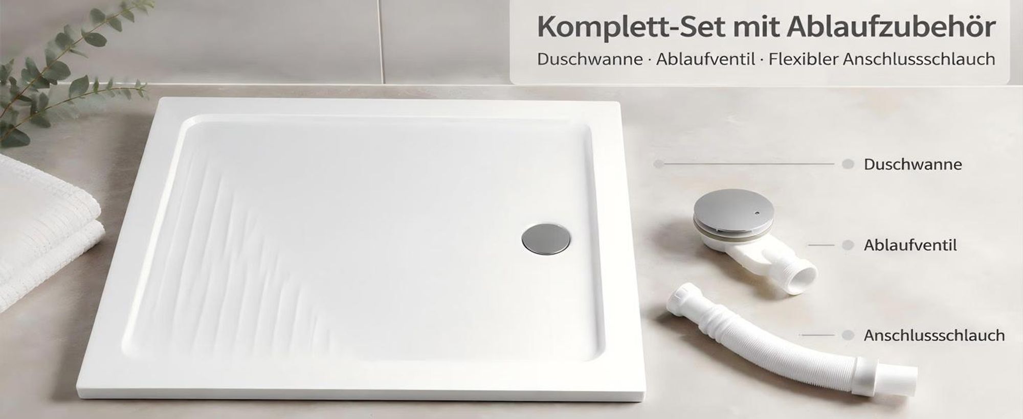 80x80x4 cm Duschwanne Acryl Duschtasse Dusche 40mm Superflache Quadratisch Weiß Mit Erhöhte Kante
