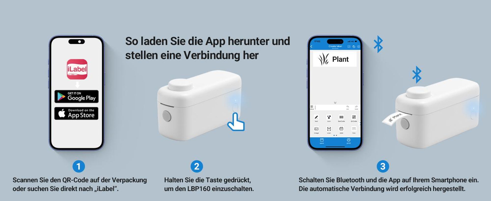 Mini Etikettendrucker Bluetooth mit 1700+ Symbolen Wiederaufladbarer - August LBP160W