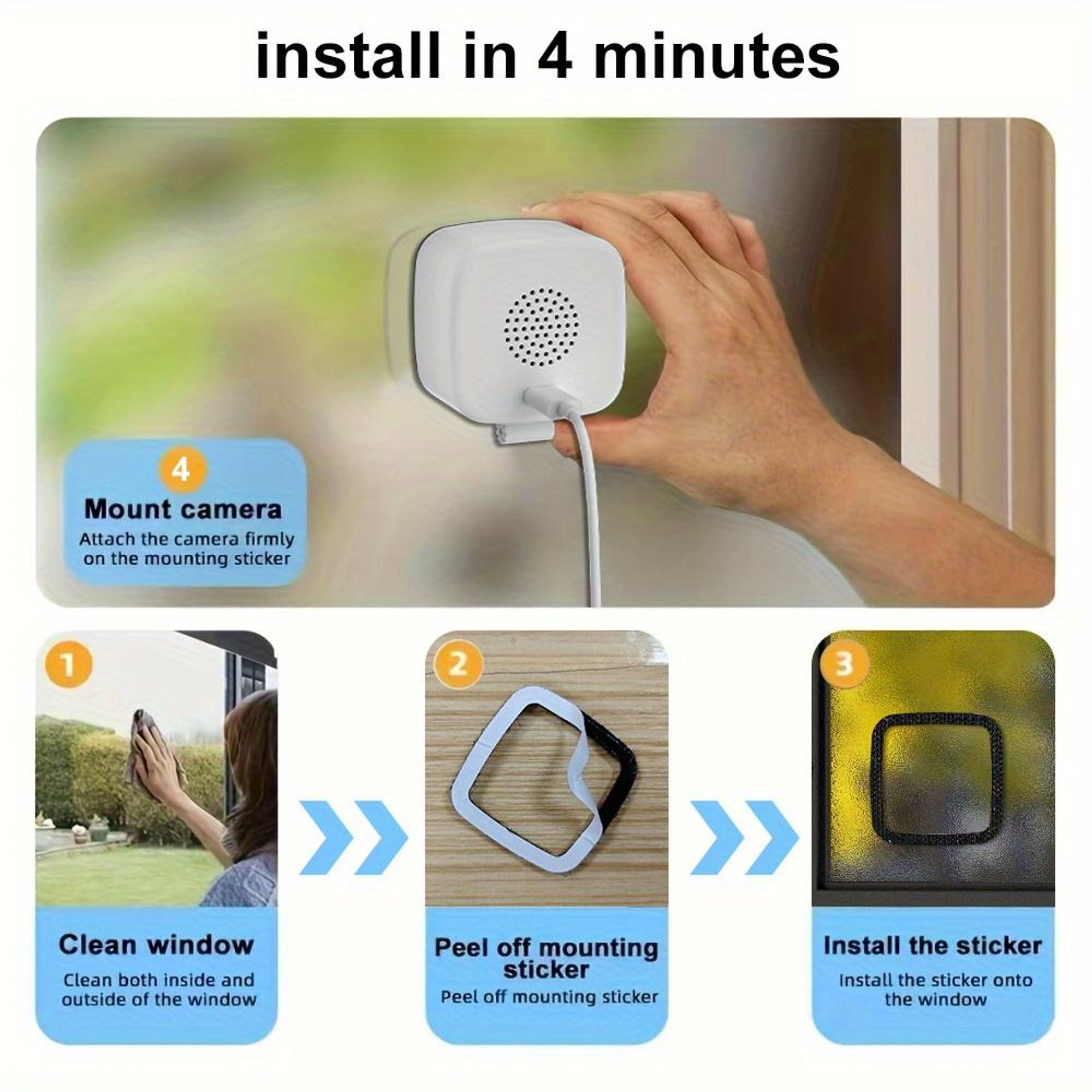 1080p WLAN Fensterkamera mit Vollfarb-Nachtsicht und Zwei Wege Audio Durchsicht durch das Fenster Haussicherheitskamera und Babyphone für den Inne