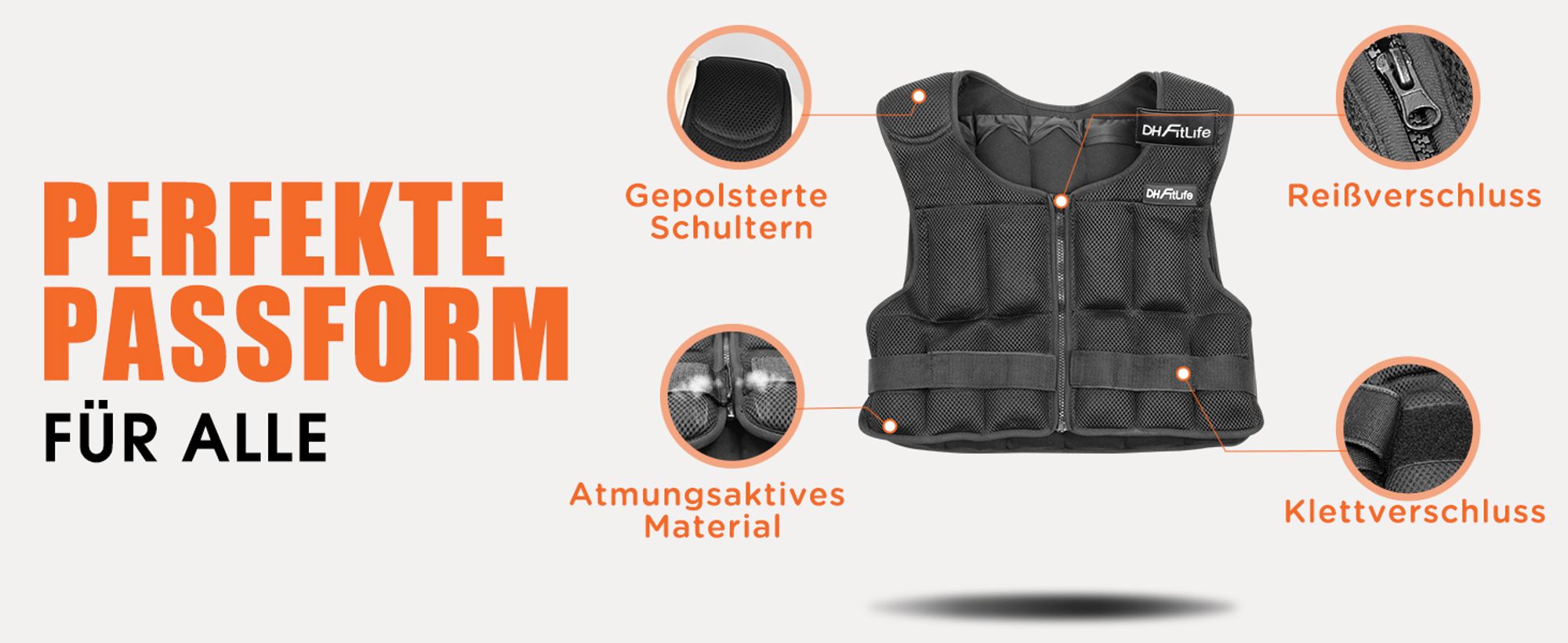 DH FitLife Verstellbare Gewichtsweste 10KG zum Muskelaufbau u. Krafttraining | Weighted Vest | Laufweste Damen Herren | Fitness Trainingsweste