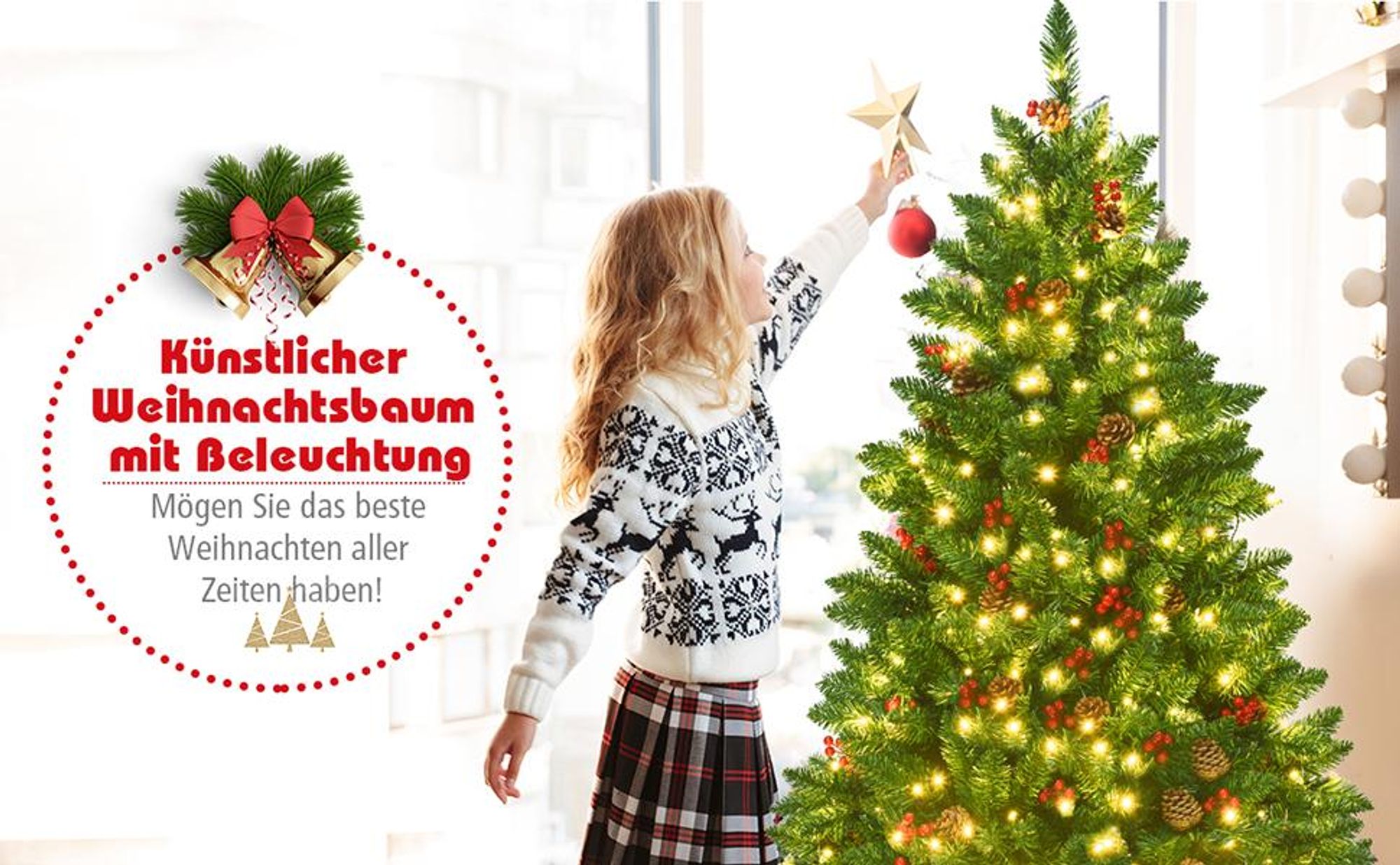 COSTWAY 135cm Künstlicher Weihnachtsbaum mit warmweißer LEDs, Metallständer, Tannenzapfen, rote Beeren&Klappsystem, , Christbaum PVC Nadeln, Grün