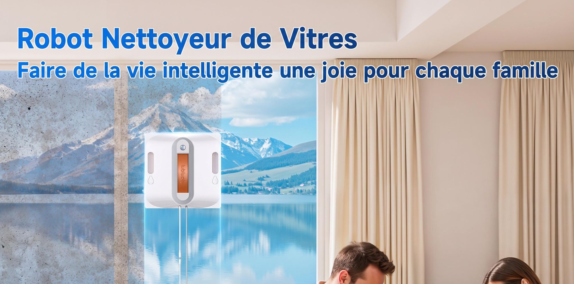 Robot lave-vitres intelligent Lubluelu CHYW201, 9 000 Pa, planification automatique des itinéraires, nettoyage des bords, Lingettes en microfibre lav