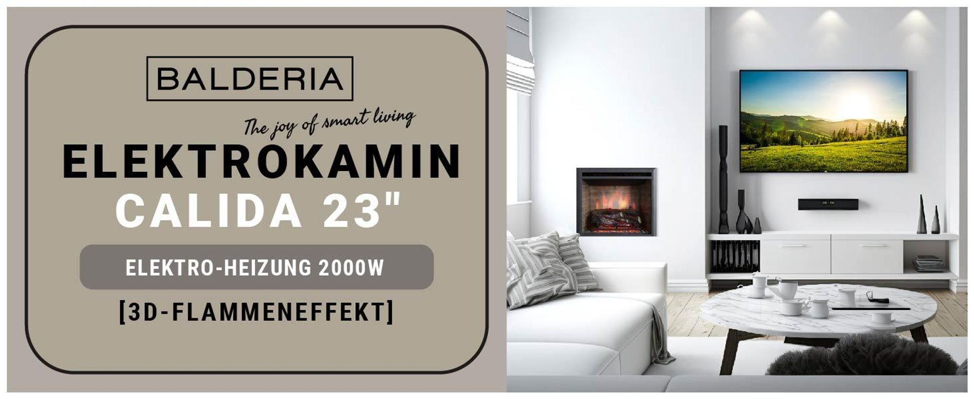 RICHEN EF42C Elektro-Kamin, Wandgerät, 2000 Watt, 2 Heizstufen, Echtfeuereffekt, Thermostat
