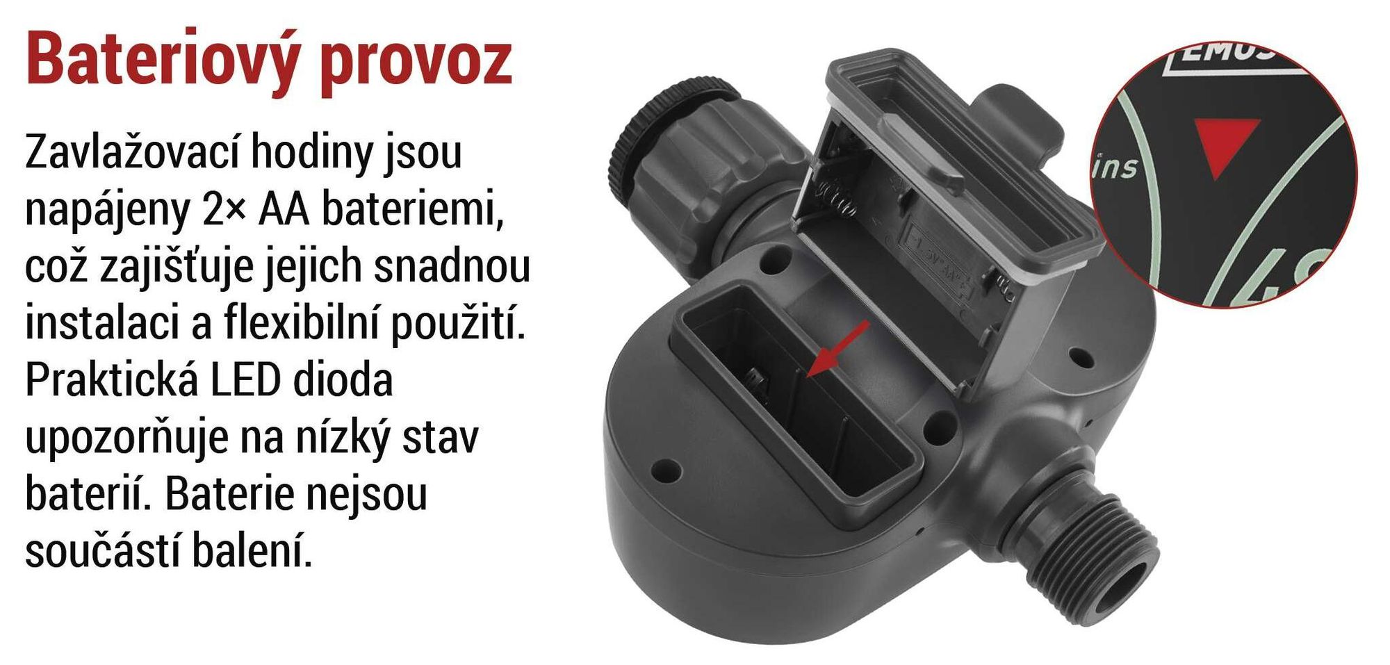 EMOS Mechanické zavlažovací hodiny s 1 výstupem, napájené baterií, do 8 barů, 35 l/min, 3-120 m každých 1-72 h, pro 1″ nebo 3/4″ závit, PW56001
