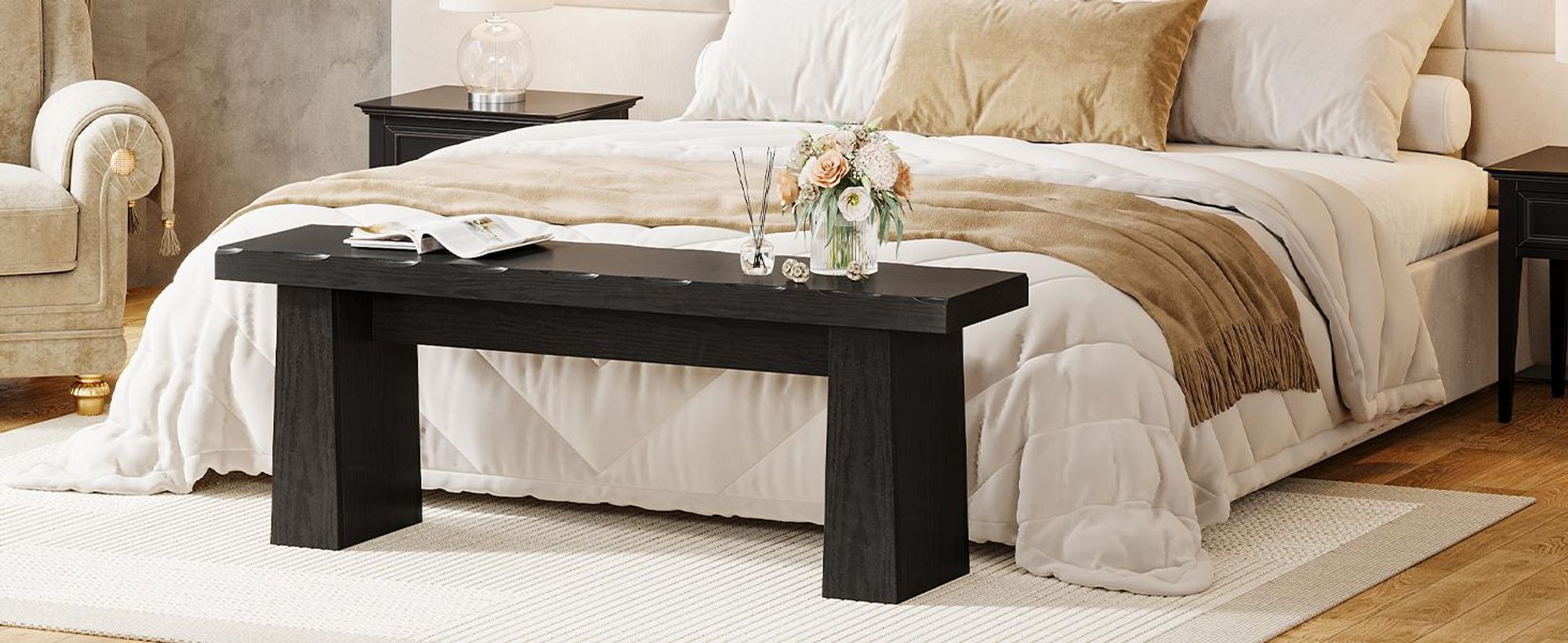 Tribesigns Eingangsbereichbank aus Holz, 120 cm Lange Essbank aus Holz mit stabilem Gestell für Esszimmer, Schlafzimmer, Wohnzimmer, Flur und Küche