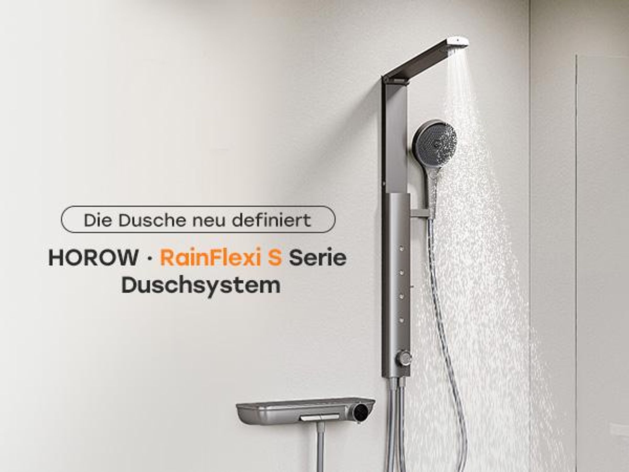 HOROW Regendusche Set mit Thermostatarmatur, Grau Duschset Duschsystem mit 4 Massage-Modi, Klappbares Duschset, Höhenverstellbar, für Badewannen