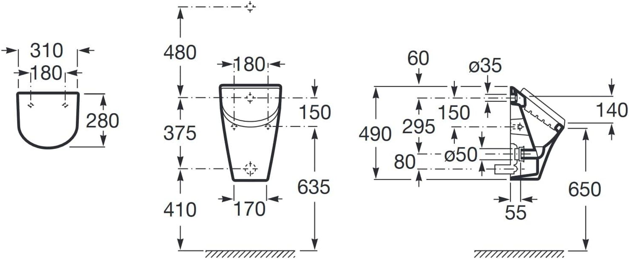 VBChome Urinal Zulauf von Hinten Weiß Deckel mit Absenkautomatik Soft Close Modern Hochwertig Keramik Pinkelbecken Pissoir Wandurinal Wandpissoir Urinal mit Deckel