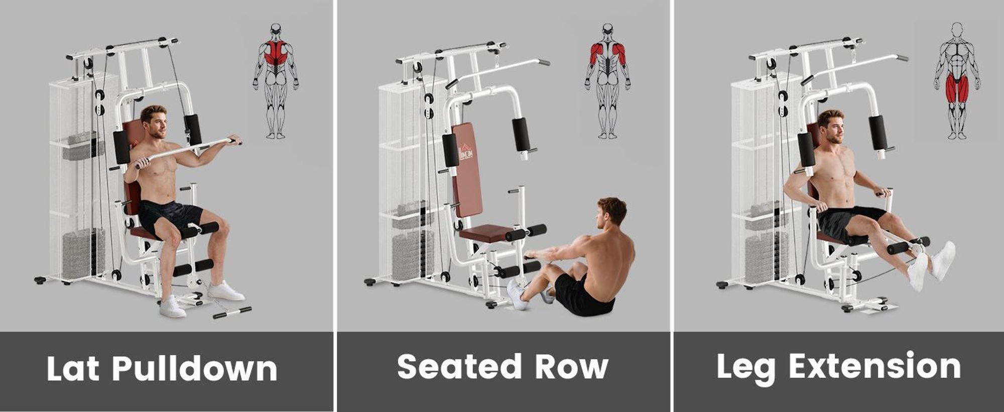HOMCOM Power Station Fitness Station Sprzęt fitnessowy Wielofunkcyjny trening siłowy Stacja treningowa wielostanowiskowa z drążkiem do ćwiczeń na drążku motylkowym, liną 45 kg, sprzęt fitness do domu, biały