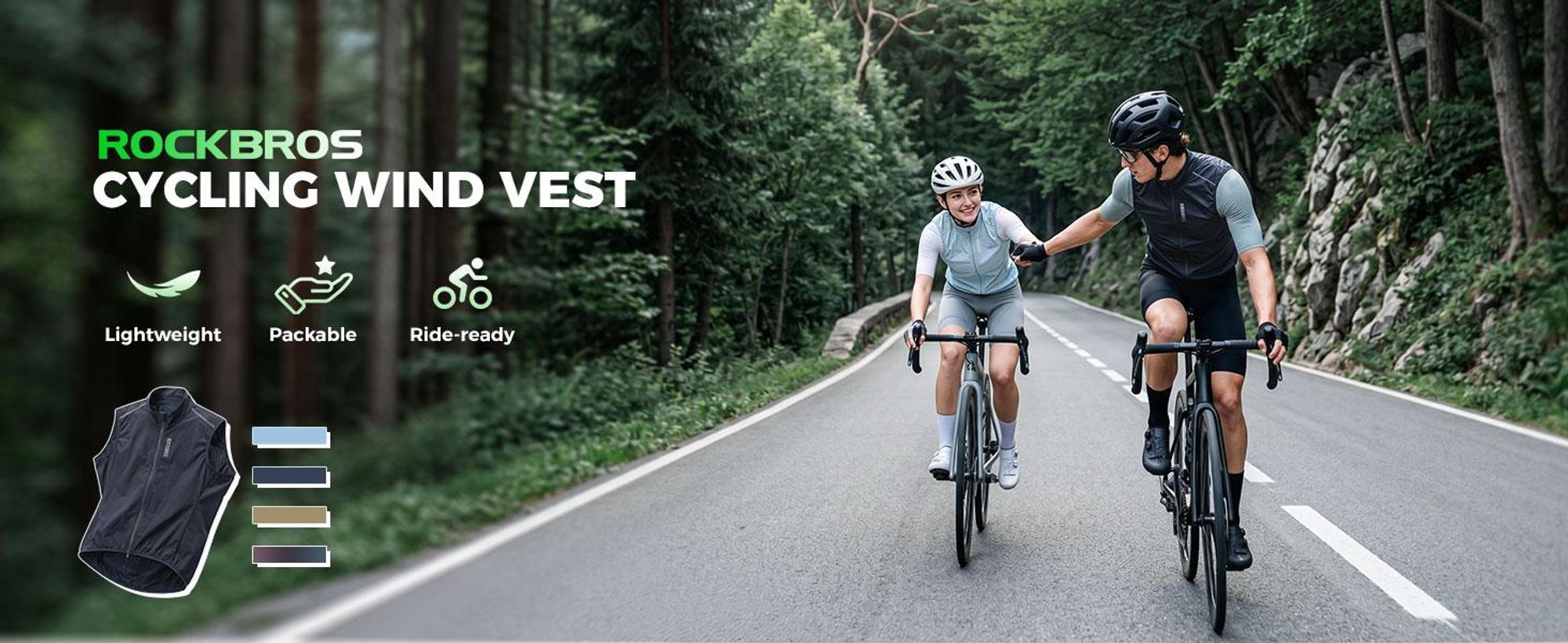 ROCKBROS Packbar Fahrradweste Leichte Winddichte Fahrradjacke Atmungsaktive Fahrrad Weste für Rennrad MTB Irisierend Reflektierend EU Größe S