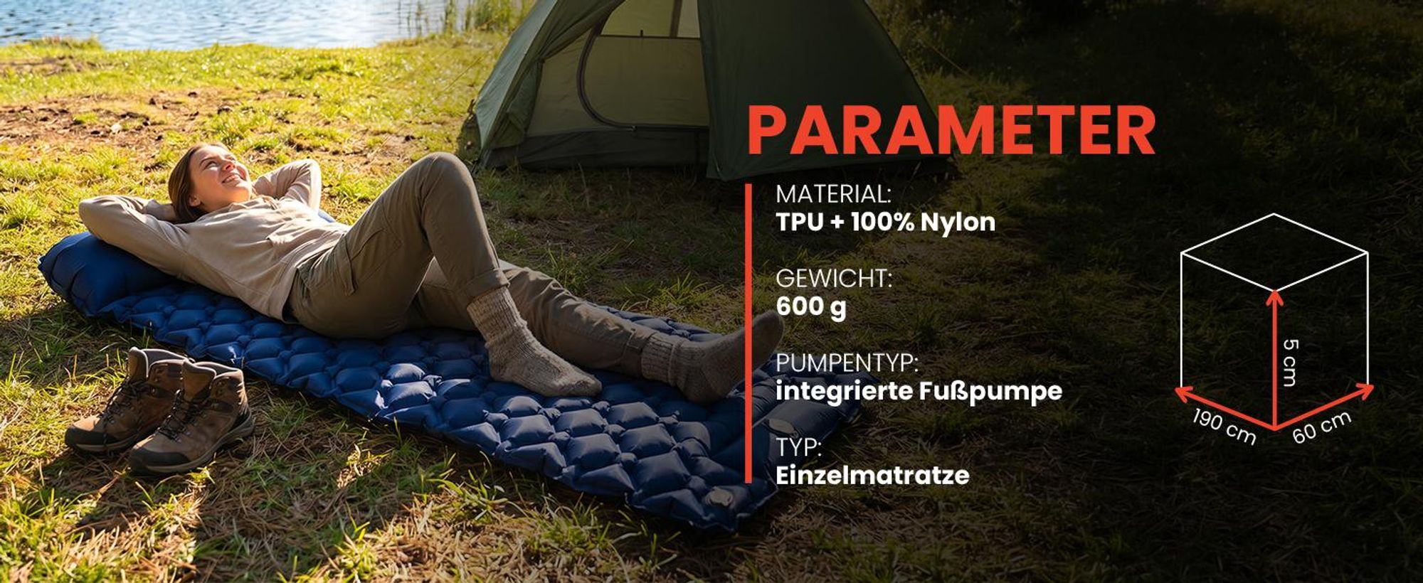 Blaue Selbstaufblasende Isomatte Luftmatratze Camping Schlafmatte ultraleicht