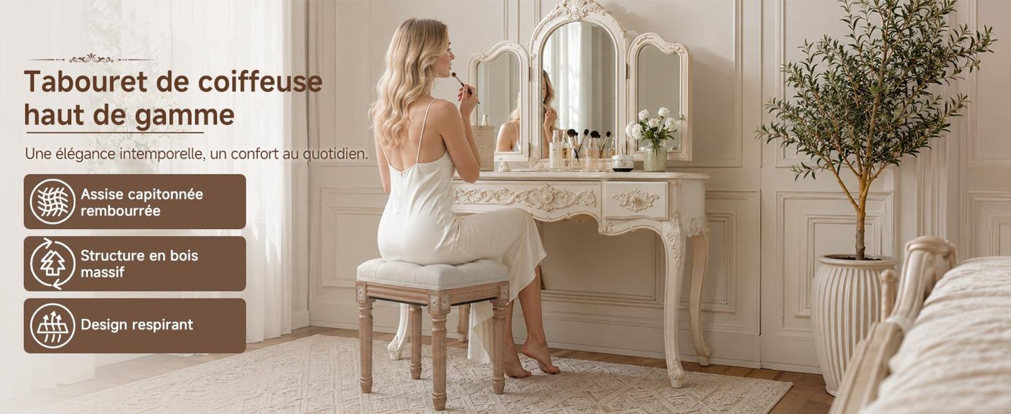 HomeMiYN Banc d'entrée rembourré, tabouret pour enfiler les chaussures, pouf d'appoint en tissu pour chambre salon couloir