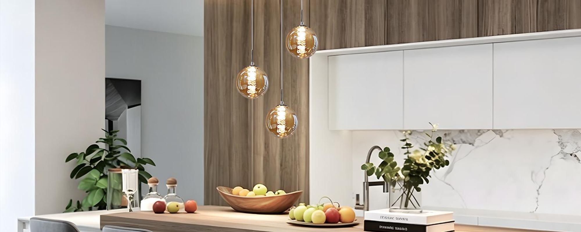 ZMH Wisiorek 3 Flame Amber Pendant z regulacją wysokości do salonu, sypialni, kuchni i przedpokoju