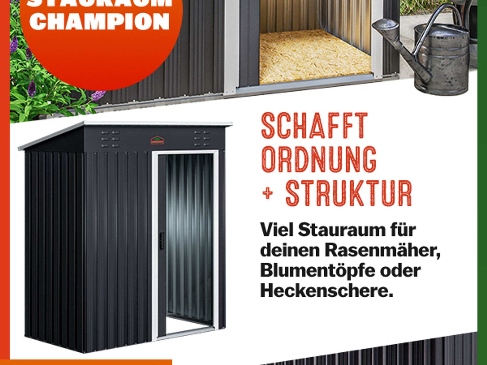 GARDEBRUK® Geräteschuppen 185x165x90cm 1,5m² Schiebetür 20kg Halter Handschuhe Belüftung rostfreies Metall Pultdach Anthrazit Gerätehaus Gartenhaus