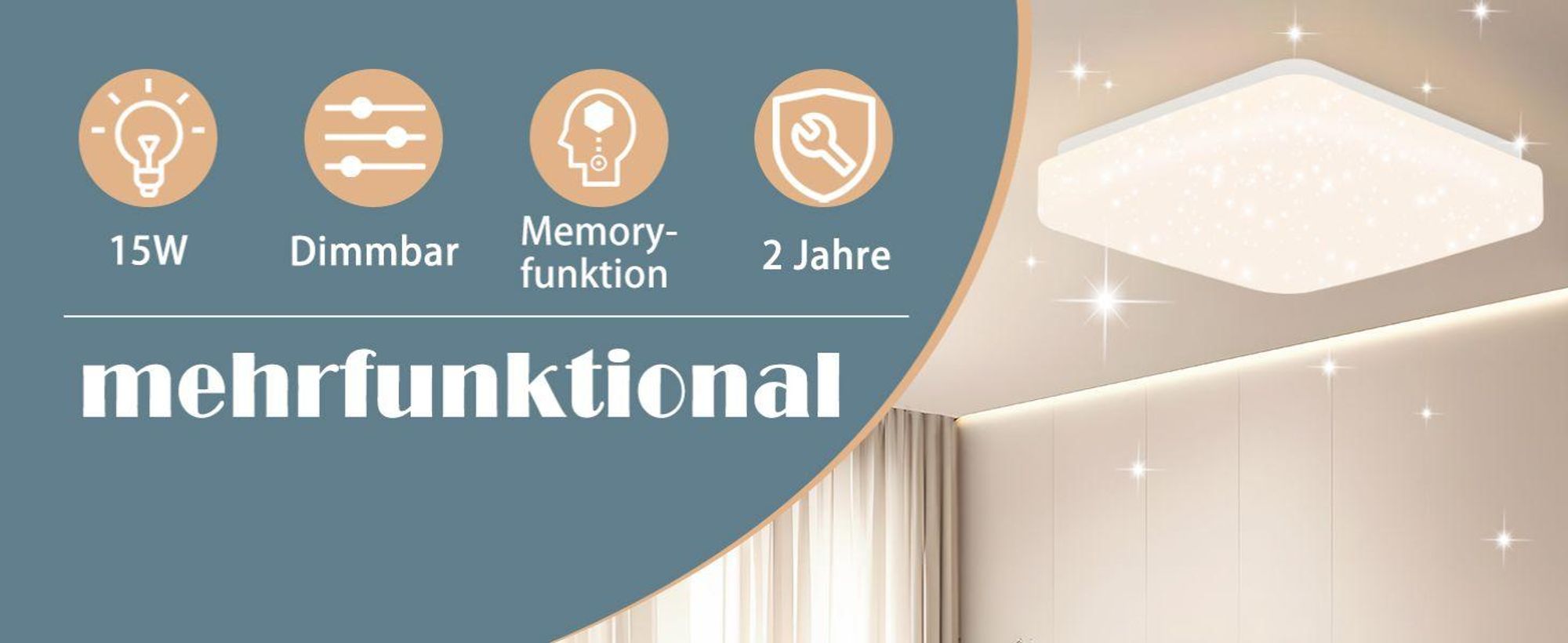 ZMH Led Deckenleuchte Kinderzimmer Deckenlampe Sternenhimmel Klein Eckig 15W 4000K 21cm Neutralweiß Modern für Schlafzimmer Treppenhaus Flur Büro