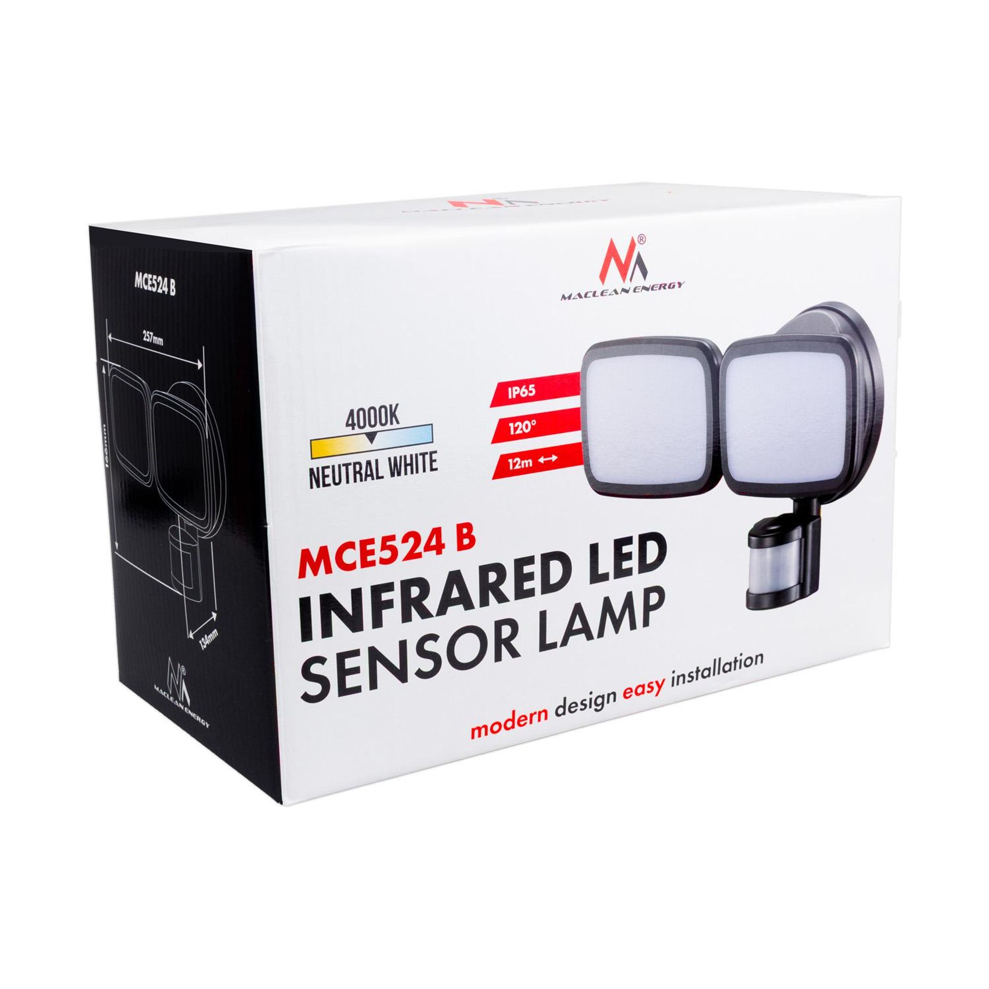 LED-Wandleuchte Maclean mit PIR-Sensor 20 W 1500 lm IP65 neutralweiß 4000 K schwarz MCE524 B